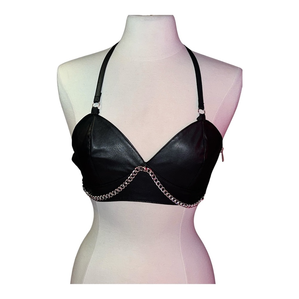 Allure Black FAUX Leather Lingerie with Chain Detail